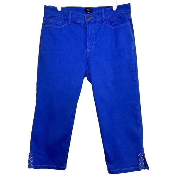 NYDJ Womens Capri Jeans Rhinestone Embellished Split Hem Stretch,Blue, Size 10P - Picture 1 of 8